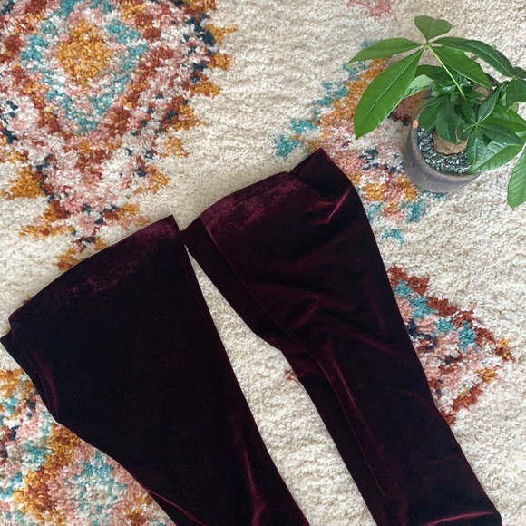 Maroon Velvet Flare Pants - Picture 5 of 7